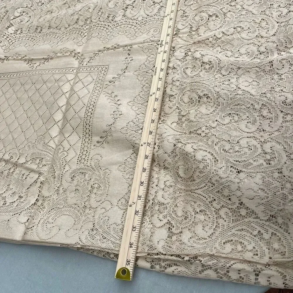 Vintage Pennicraft cream tan colored lace table cloth rectangle 84” x 64”.